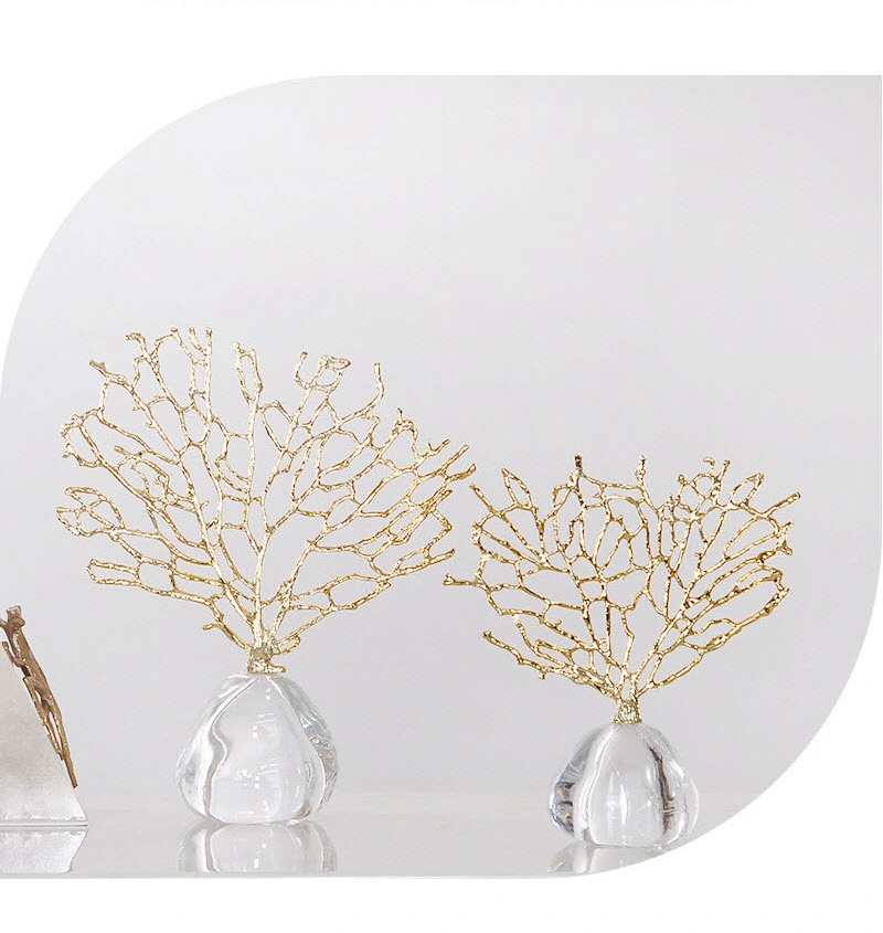 Simplicity Home Accessory Metal Art Crafts Coral with Crystal Base Living Room Home Decor